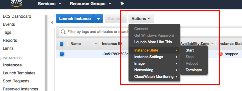 stop instance